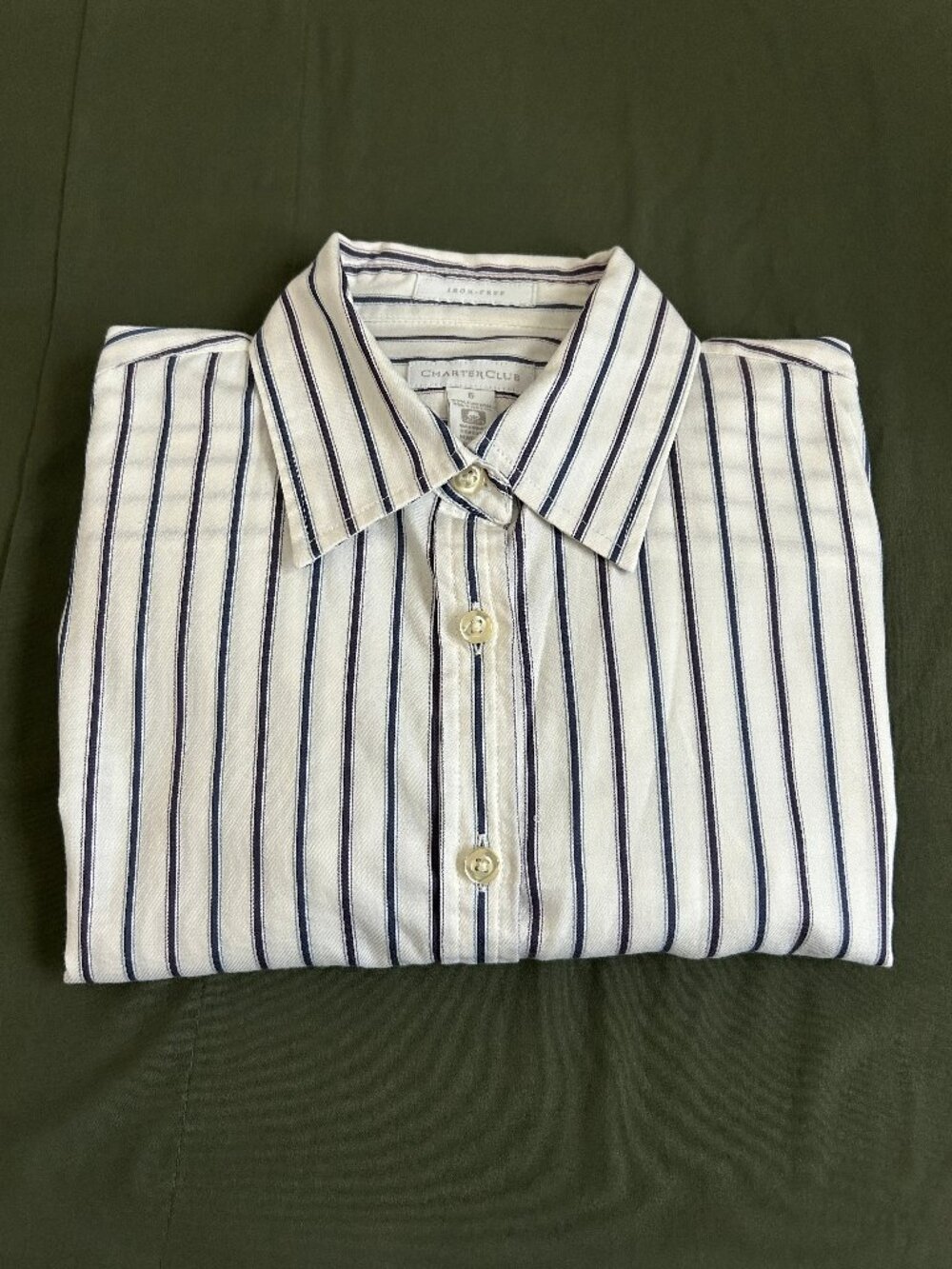 Charter Club Blue & White Pinstripe Non-Iron Women's Blouse – Size 6